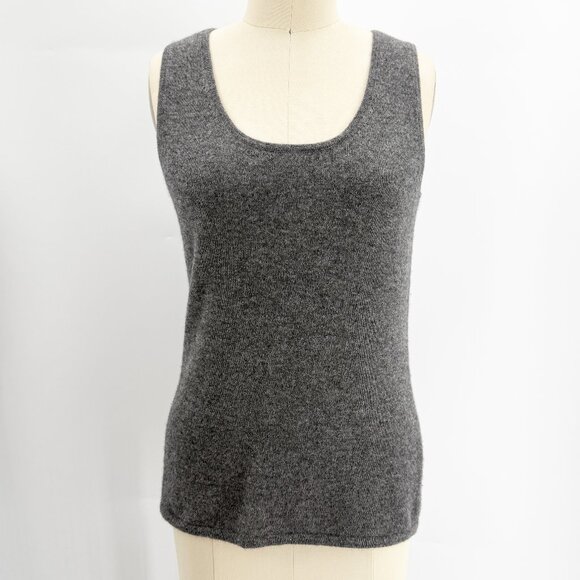 Neiman Marcus Cashmere Collection Cashmere Basic Tank Top Heather Grey M - Picture 2 of 10